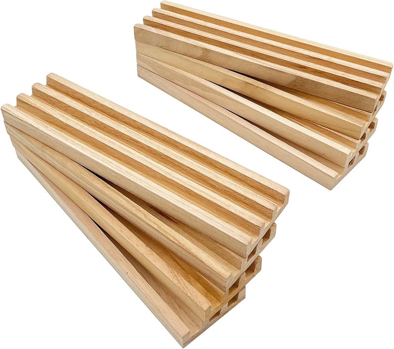 SUTIMSHE Wooden Domino Racks/Trays Set of 8 Natural Domino Trays Holders Organizer for Mexican Train Chickenfoot and Other Domino Games - Dominoes NOT Included - Image 2